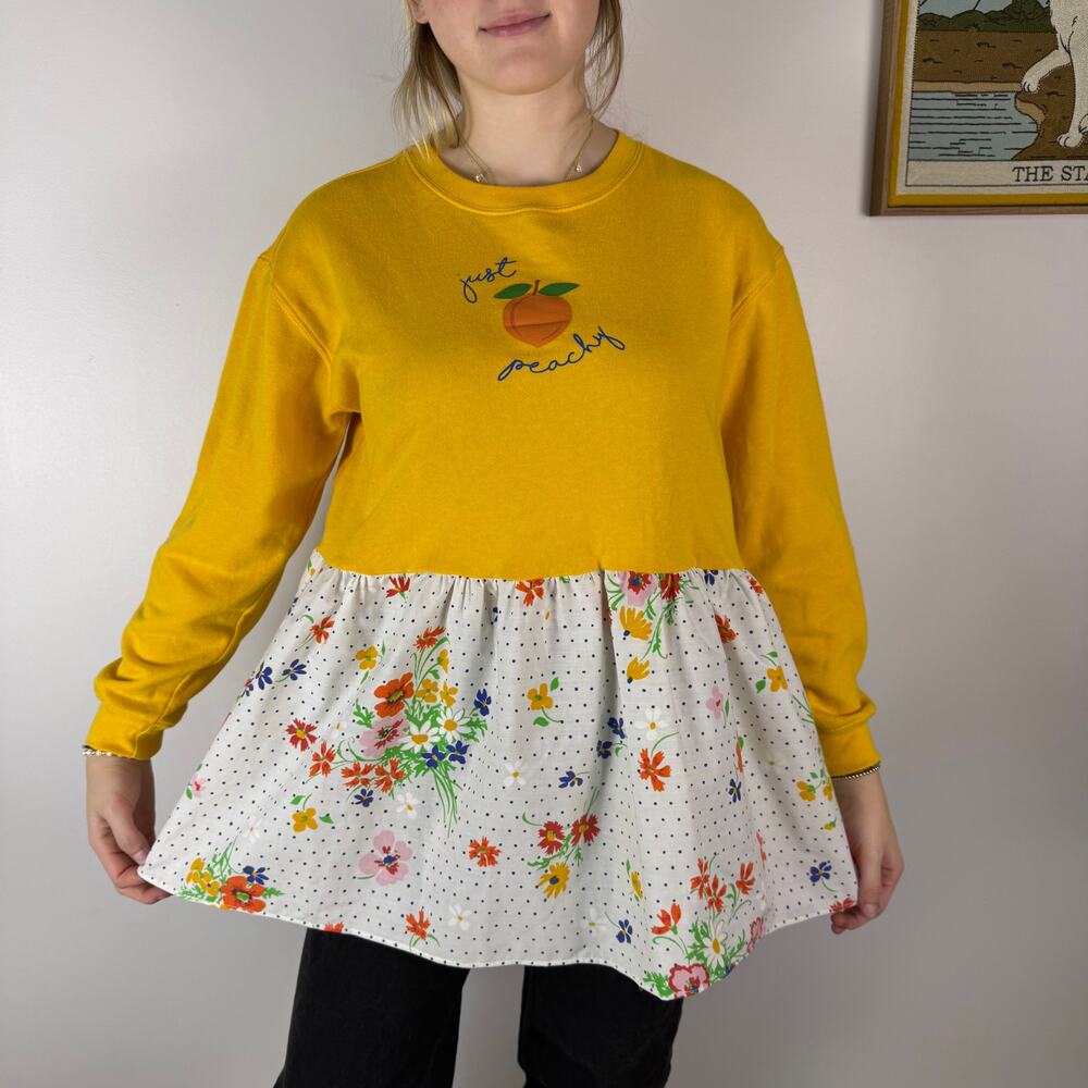 Freeze yellow peach upcycled sweat shirt Small